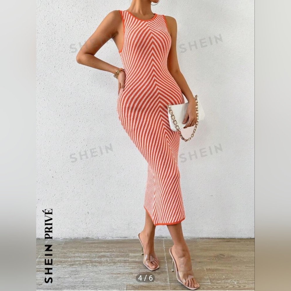 SHEIN Privé Women's Sleeveless Striped Knitted Sweater Dress